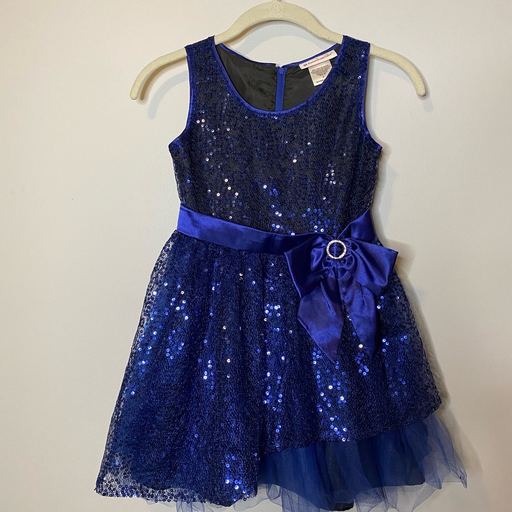 Girls' Royal Blue Sequin Party Dress with Bow Pre- Mattel American Girl